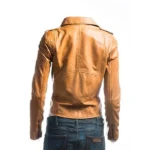 Ladies Tan Biker Leather Jacket - Image 3
