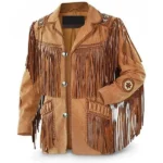 Womens Fringes Brown Leather Jacket