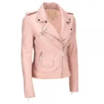 Womens Pink Biker Leather Jacket
