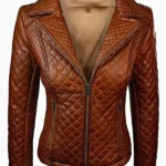 Womens Quilted Brown Leather Jacket