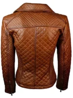 Womens Quilted Brown Leather Jacket - Image 2