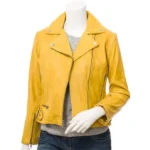Womens Yellow Leather Biker Jacket