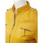 Womens Yellow Leather Biker Jacket - Image 2