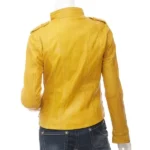 Womens Yellow Leather Biker Jacket - Image 3