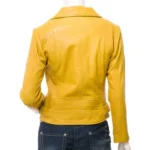 Womens Yellow Leather Biker Jacket - Image 4