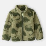 Toddler Boy Dinosaur Sherpa Zip-Up Jacket - Green