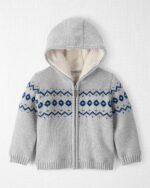 Toddler Boy Organic Cotton Fair Isle Sherpa Sweater Knit Jacket