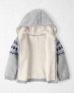 Toddler Boy Organic Cotton Fair Isle Sherpa Sweater Knit Jacket - Image 2