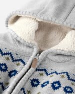 Toddler Boy Organic Cotton Fair Isle Sherpa Sweater Knit Jacket - Image 3