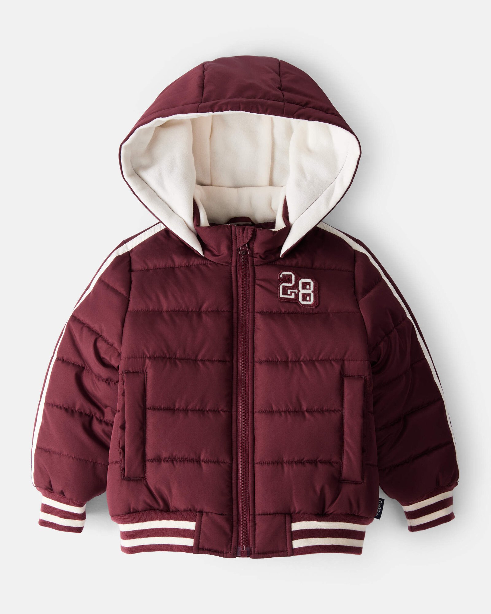 B2258105.jpg Toddler Striped Sleeves Hooded Puffer Jacket - Red - Image 1
