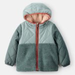 Toddler Boy Long-Sleeve Midweight Quilted Sherpa Jacket - Green