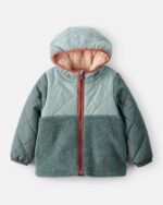 Toddler Boy Long-Sleeve Midweight Quilted Sherpa Jacket - Green