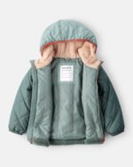 Toddler Boy Long-Sleeve Midweight Quilted Sherpa Jacket - Green - Image 2