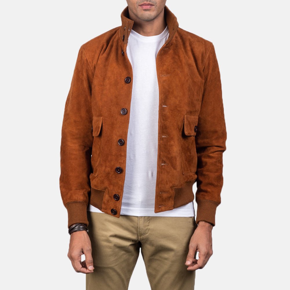 Eaton_Brown_Suede_Bomber_Jacket_For_Men_2_1bd2c344-036d-46bb-9554-30068f5f4c94_1080x.jpg Eaton Brown Suede Bomber Jacket - Image 1