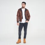 Wing Hooded Brown Bomber Leather JacketWing-Hooded-Jacket - Image 3
