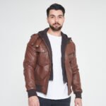 Wing Hooded Brown Bomber Leather JacketWing-Hooded-Jacket