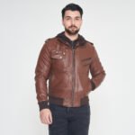 Wing Hooded Brown Bomber Leather JacketWing-Hooded-Jacket - Image 6
