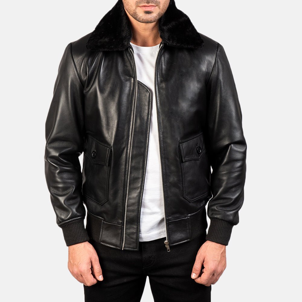 Men_s_Airin_G-1_Black_White_Leather_Bomber_Jacket-3_02f39598-5b3a-4e9c-9d85-151d6992d2dd_1080x.jpg Airin G-1 Black Leather Bomber Jacket - Image 1