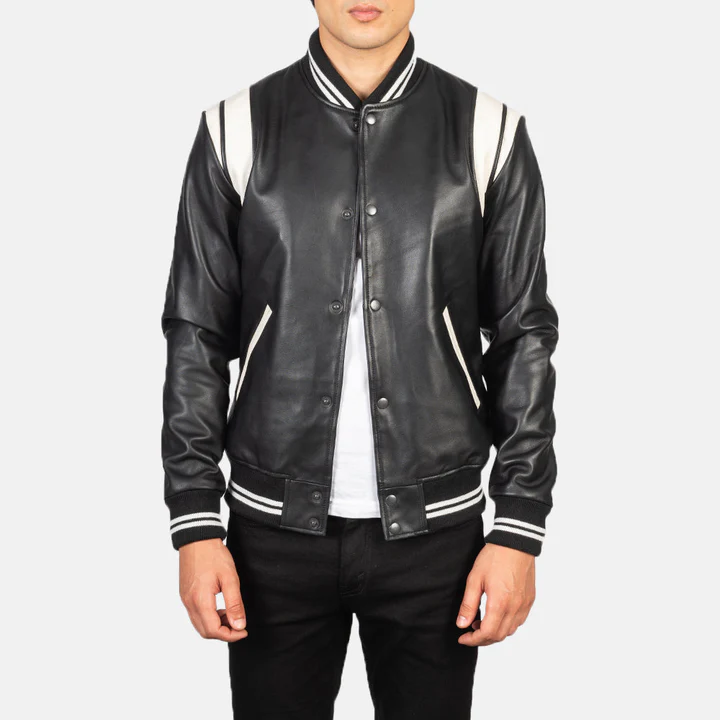 Men_s_Dantee_Black_Leather_Varsity_Jacket_Open_Front_6290910d-a839-4429-b81f-39a0f342c699_720x Dantee Black Leather Varsity Jacket - Image 1