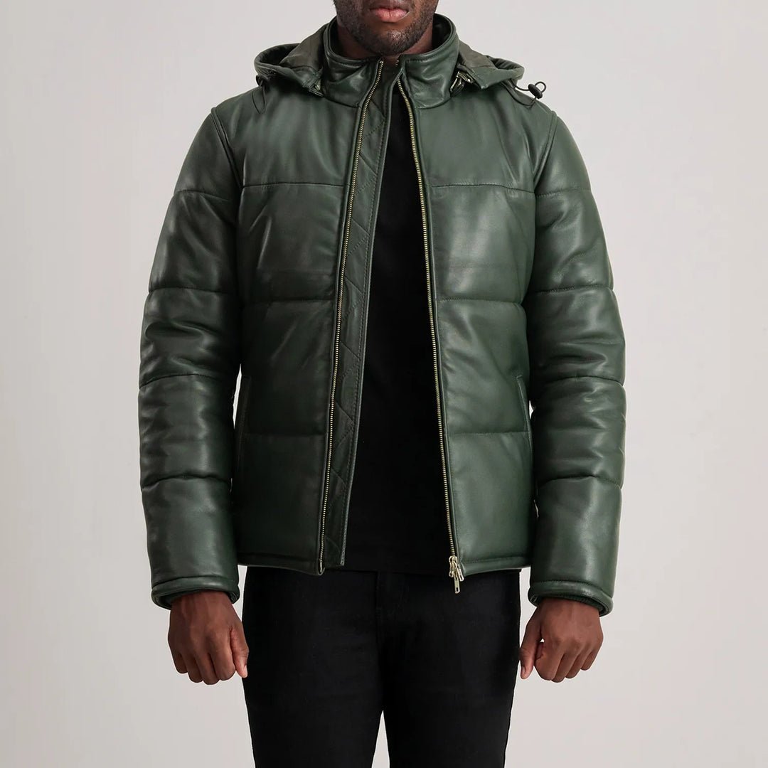 Travis Tan Leather Puffer Jacket - Image 1