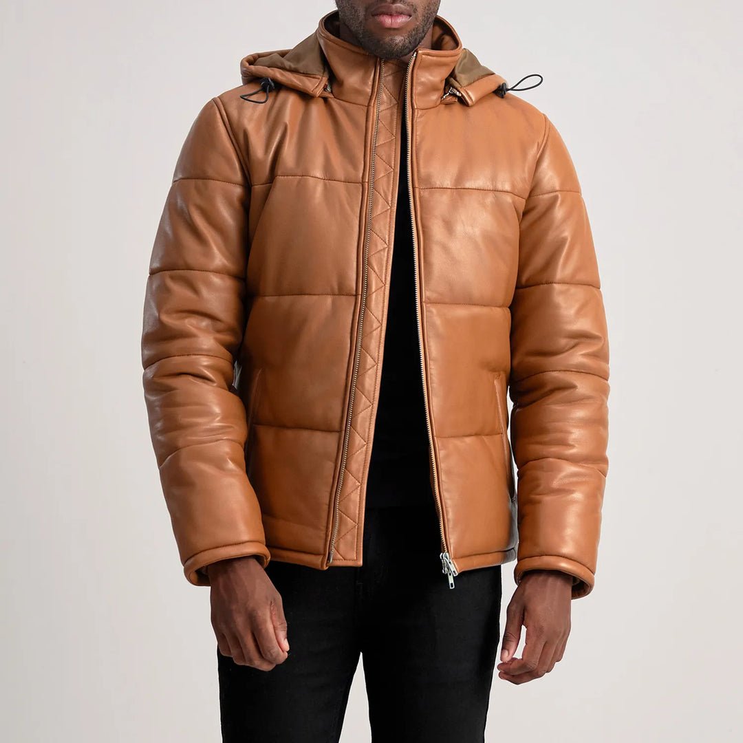 Lucas Black Leather Puffer Bomber Jacket - Image 1