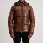 Gordon Tan Hooded Leather Puffer Jacket