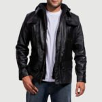 Moulder Hooded Black Leather Jacket