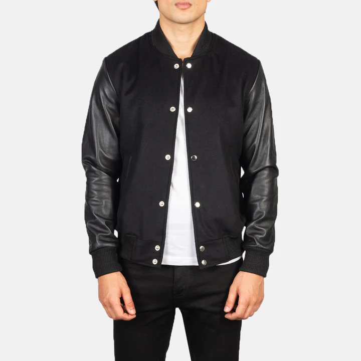 Vaxton Black Hybrid Varsity Jacket - Image 1