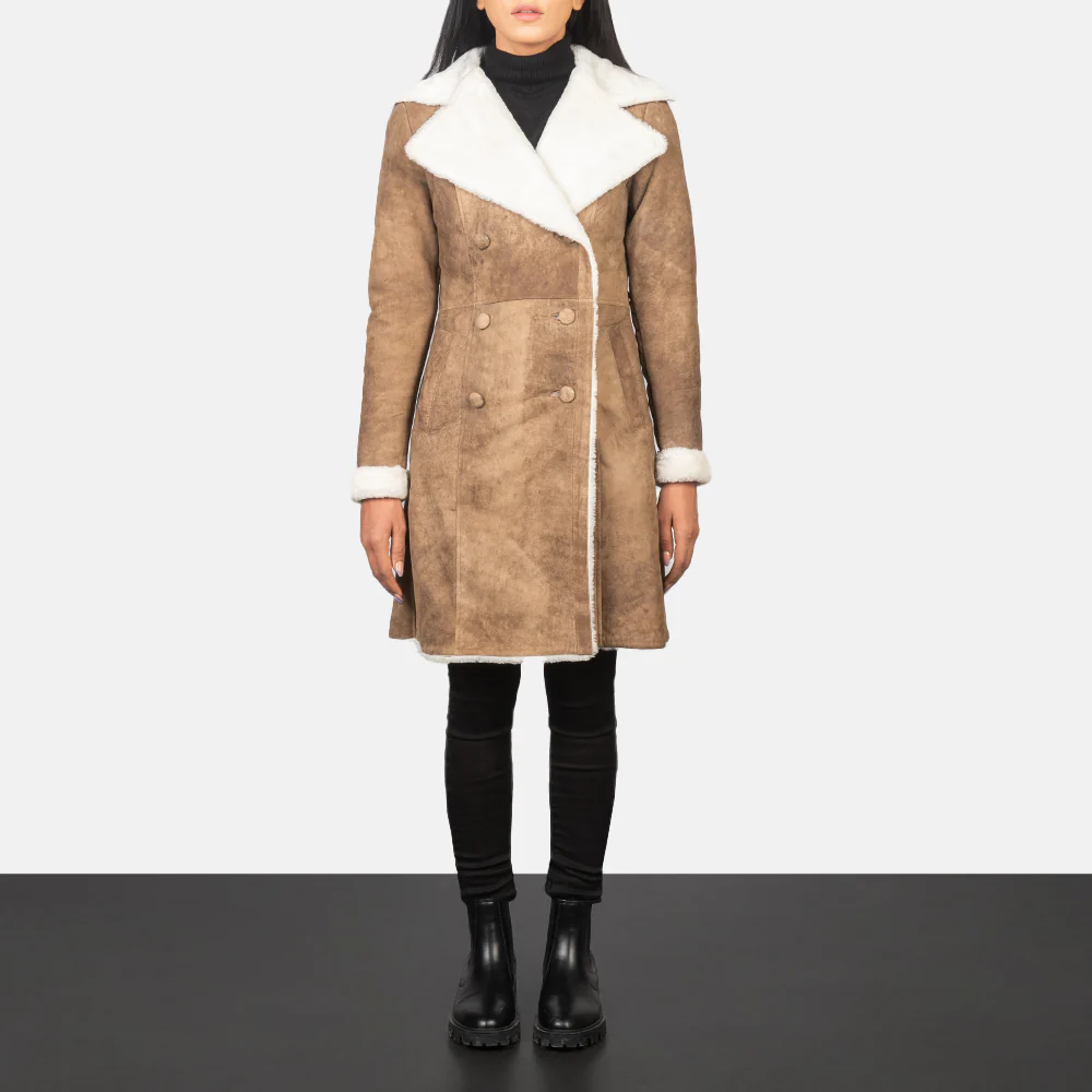 Amie Brown Double Breasted Shearling Coat - Image 1
