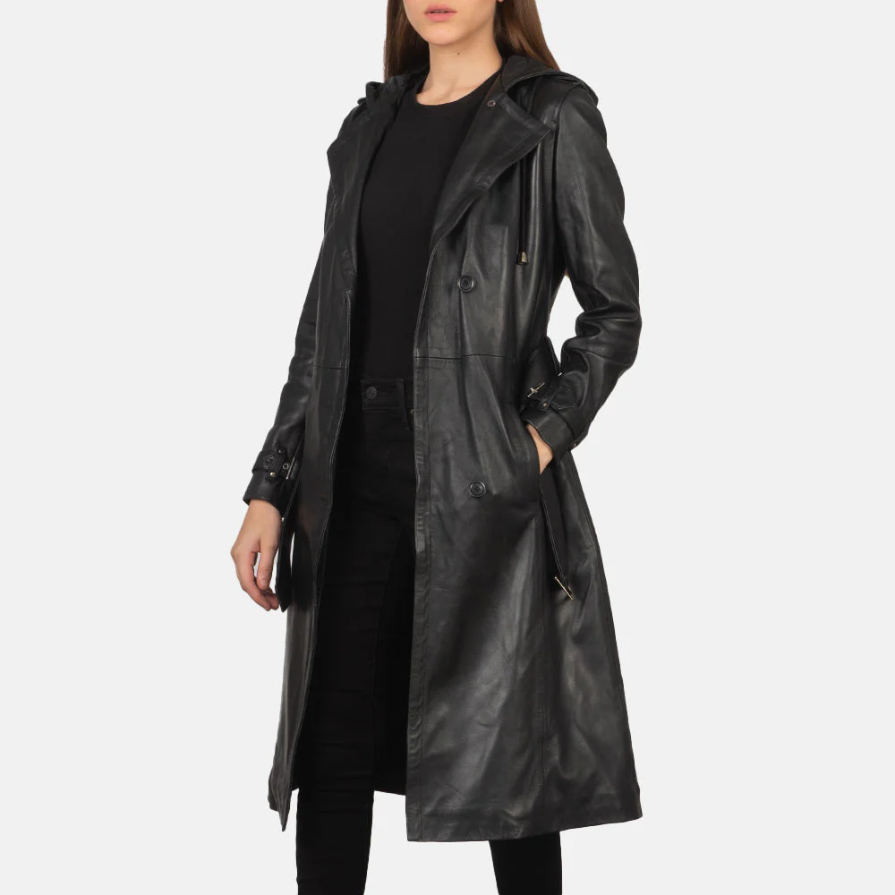 Fixon Hooded Black Trench Coat - Image 1