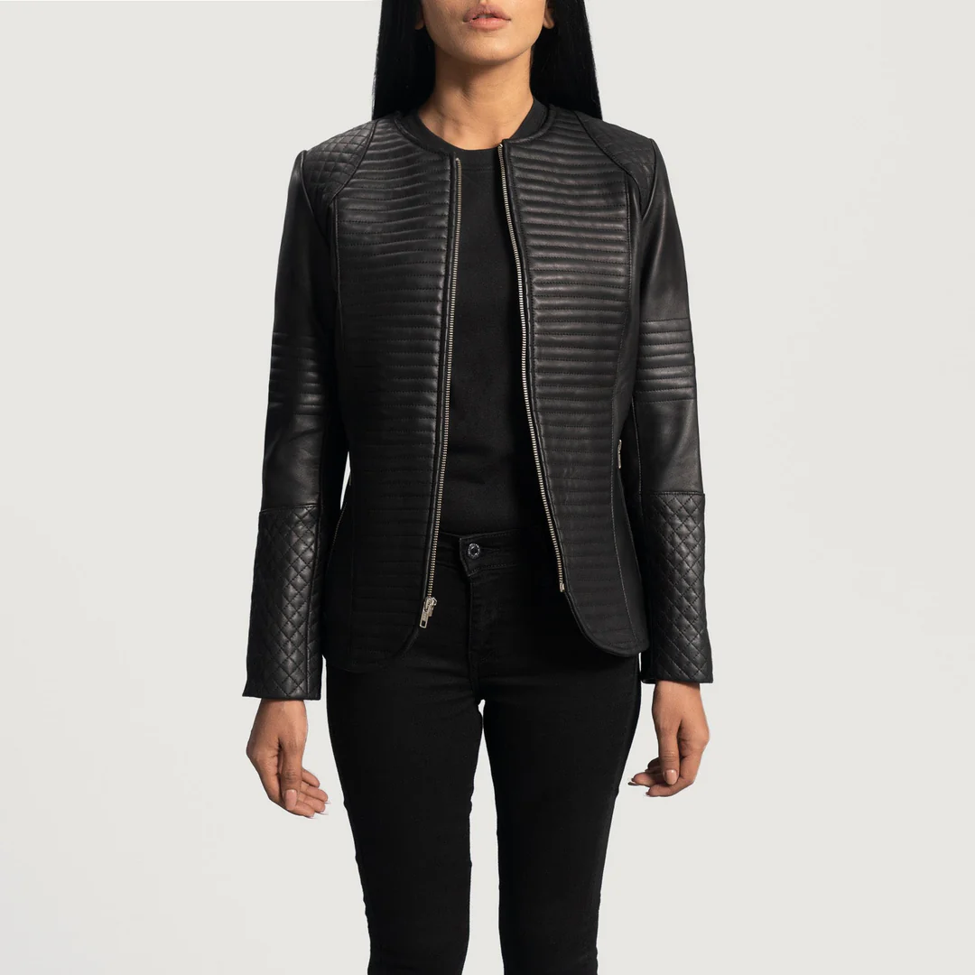 Nexi Quilted Black Leather Jacket - Image 1