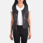 Vanda Brown Leather Biker Vest