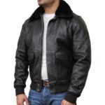 Men's Leather Jacket Artificial Fur Bomber FS4 - Image 4