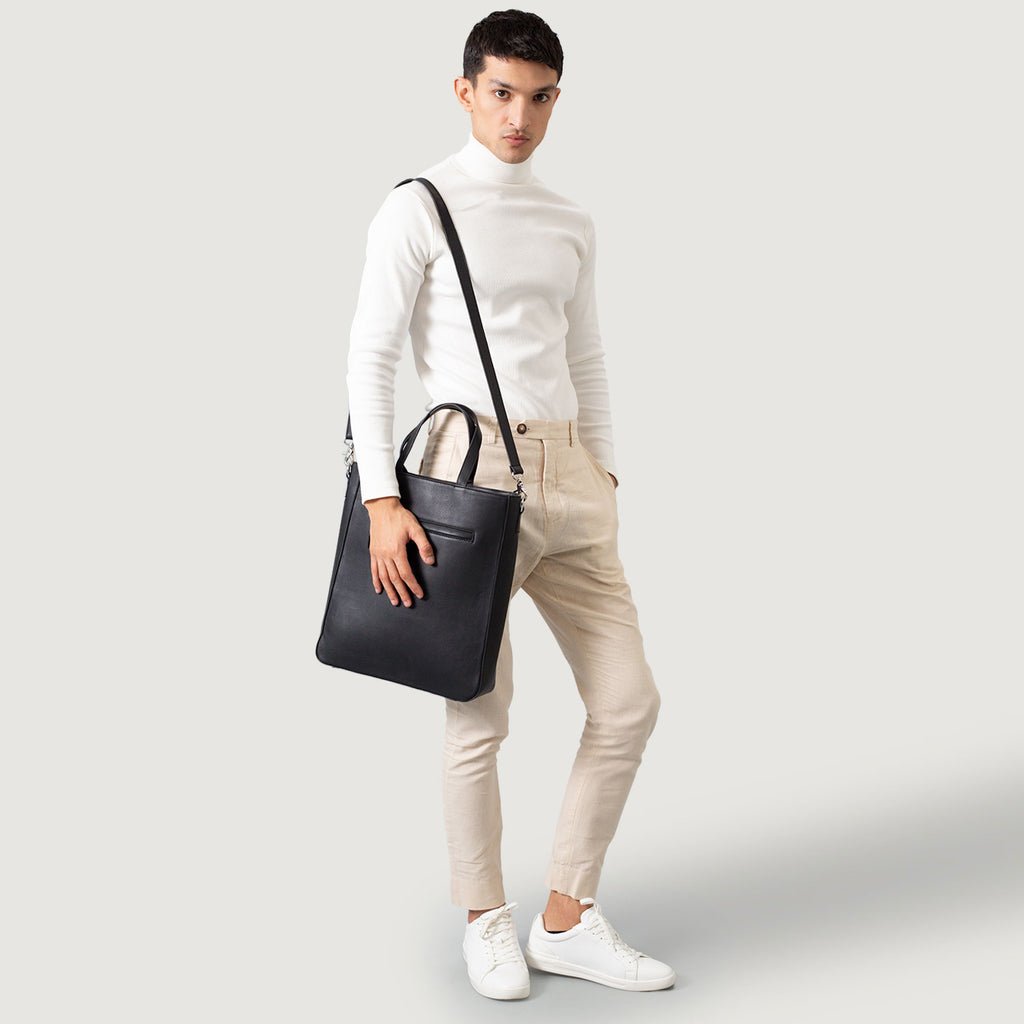 The Poet Black Leather Tote Bag - Image 2