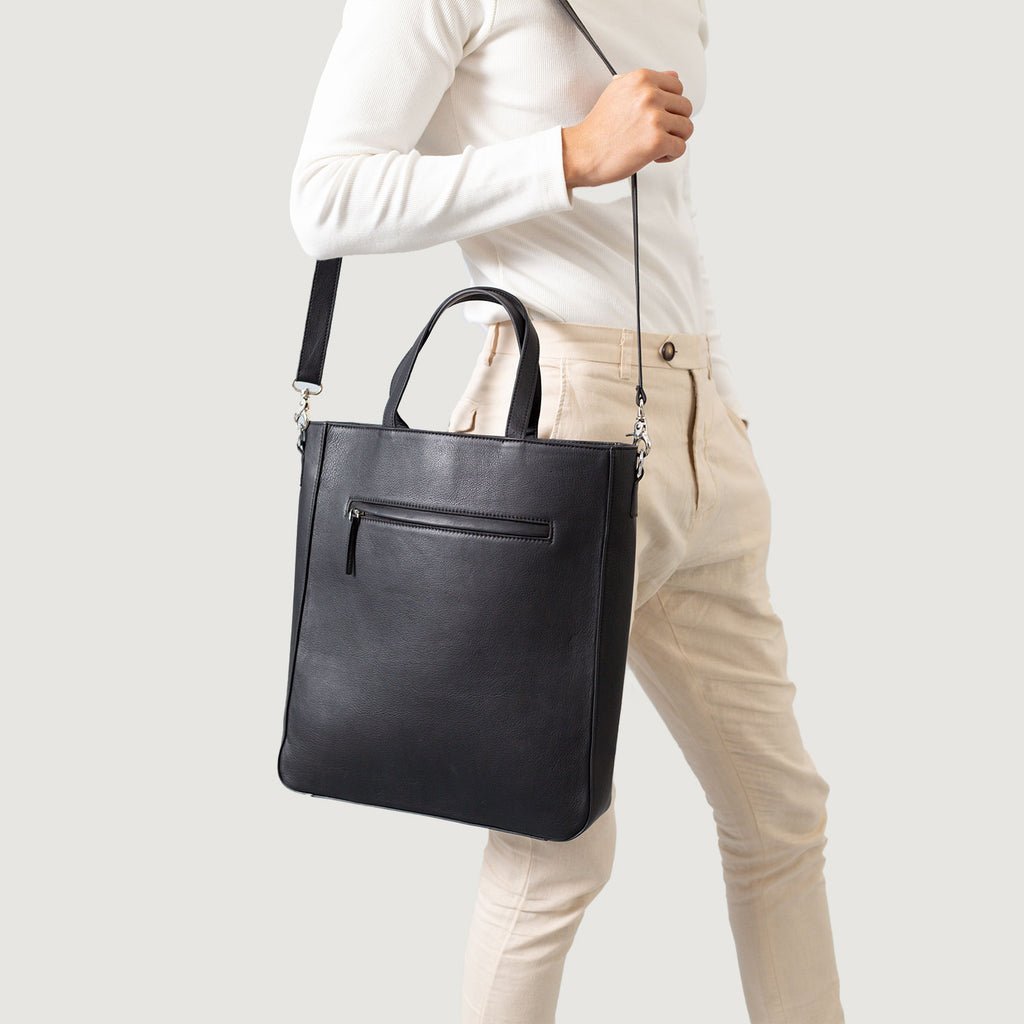 The Poet Black Leather Tote Bag - Image 5