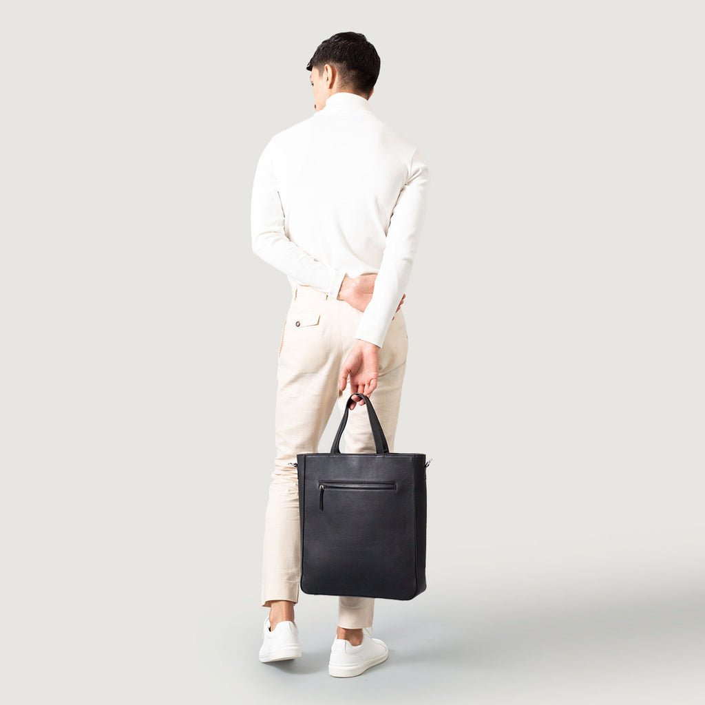 The Poet Black Leather Tote Bag - Image 9