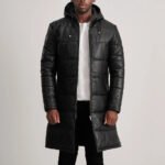 Floyd Black Hooded Leather Puffer Coat