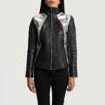 Alia Metallic Black Leather Biker Jacket - Image 3