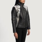 Alia Metallic Black Leather Biker Jacket - Image 2