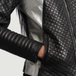 Alia Metallic Black Leather Biker Jacket - Image 6