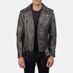 Allaric Alley Distressed Brown Leather Biker Jacket - Image 3