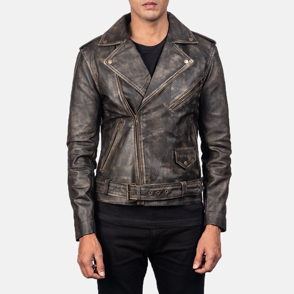 Allaric Alley Distressed Brown Leather Biker Jacket - Image 1