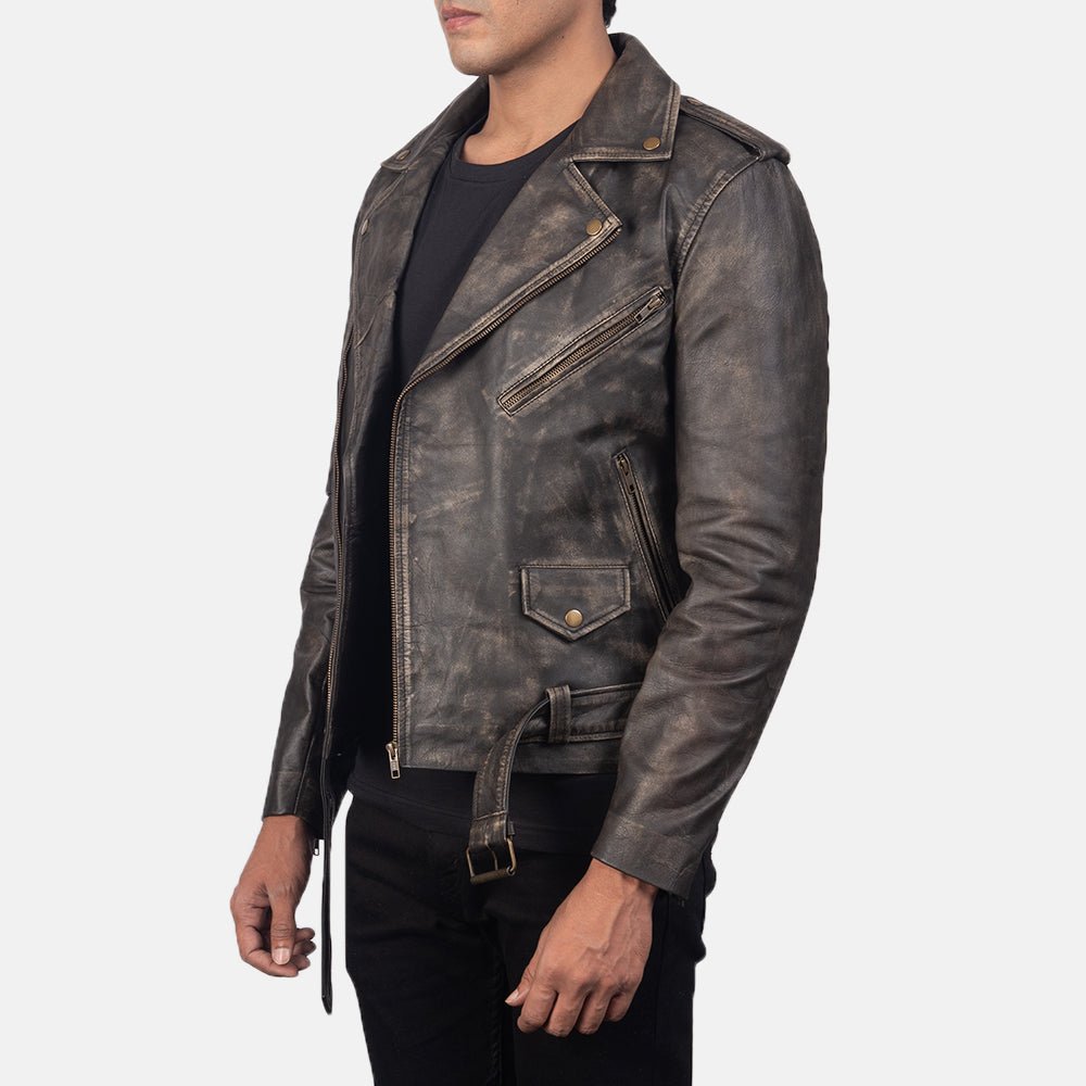 Allaric Alley Distressed Brown Leather Biker Jacket - Image 2