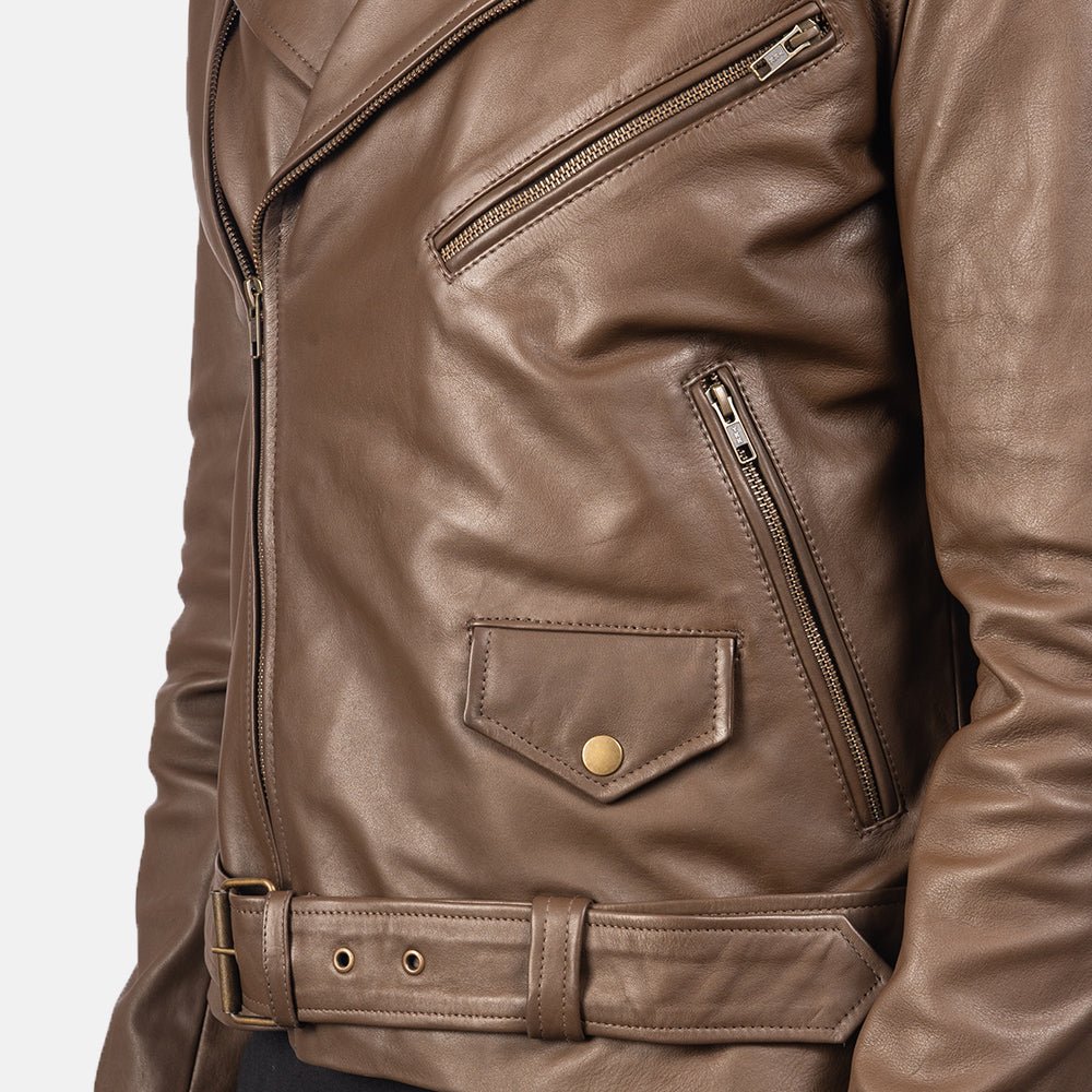 Allaric Alley Mocha Leather Biker Jacket - Image 6