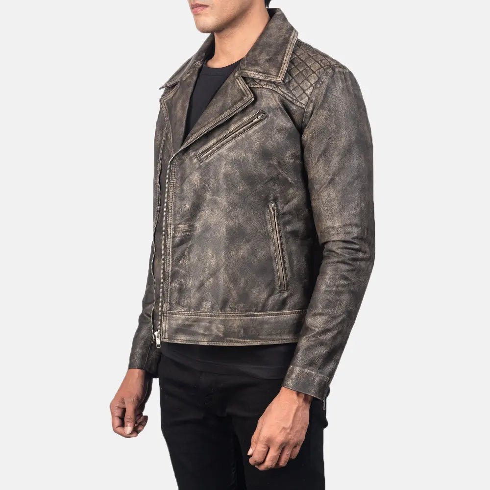Danny Quilted Brown Leather Biker Jacket - Image 2
