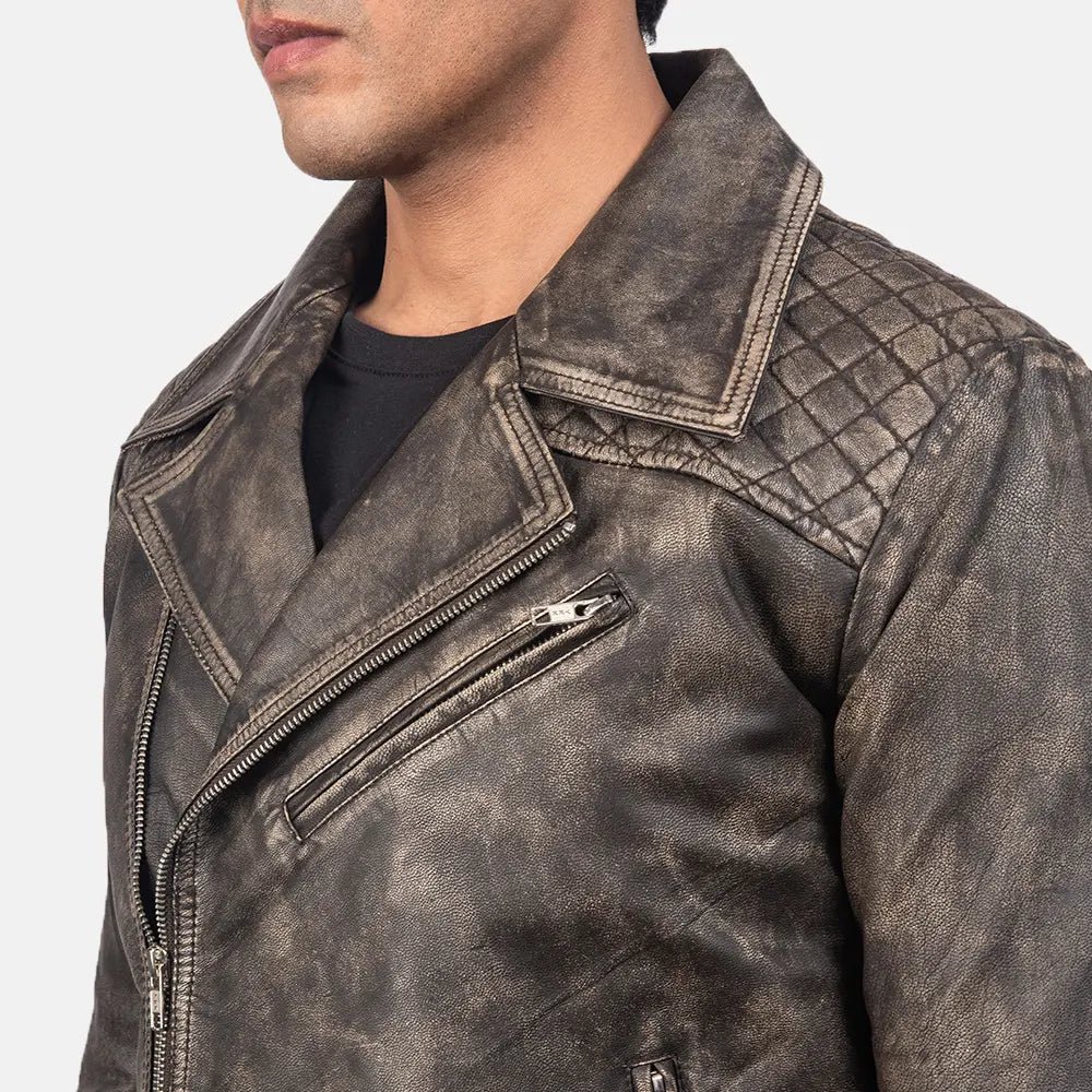 Danny Quilted Brown Leather Biker Jacket - Image 5
