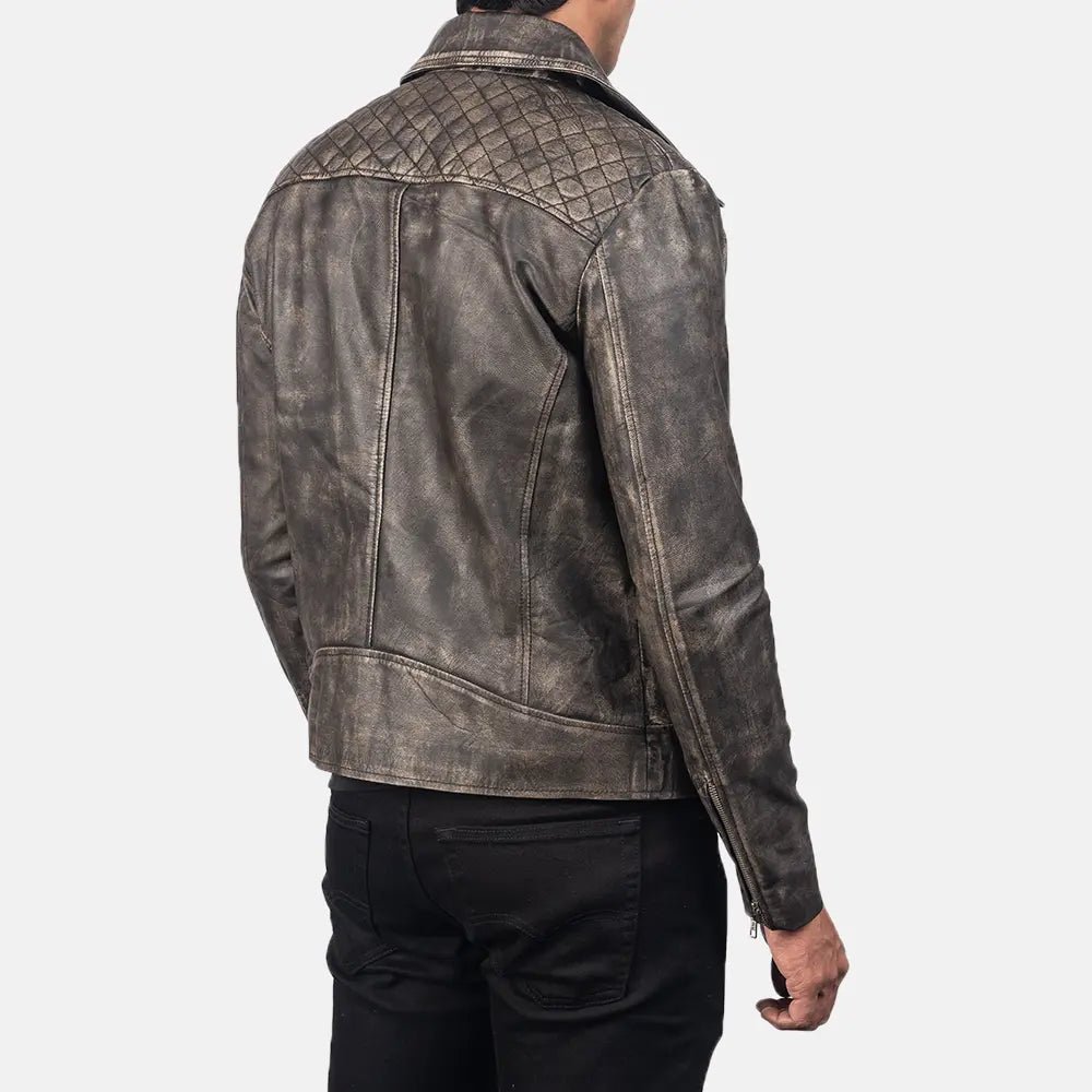Danny Quilted Brown Leather Biker Jacket - Image 6