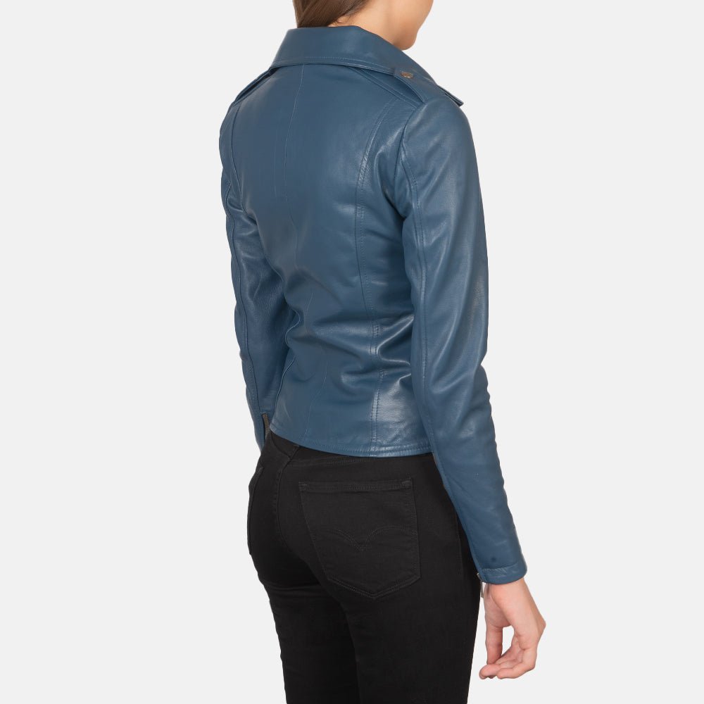 Flashback Blue Leather Biker Jacket - Image 5
