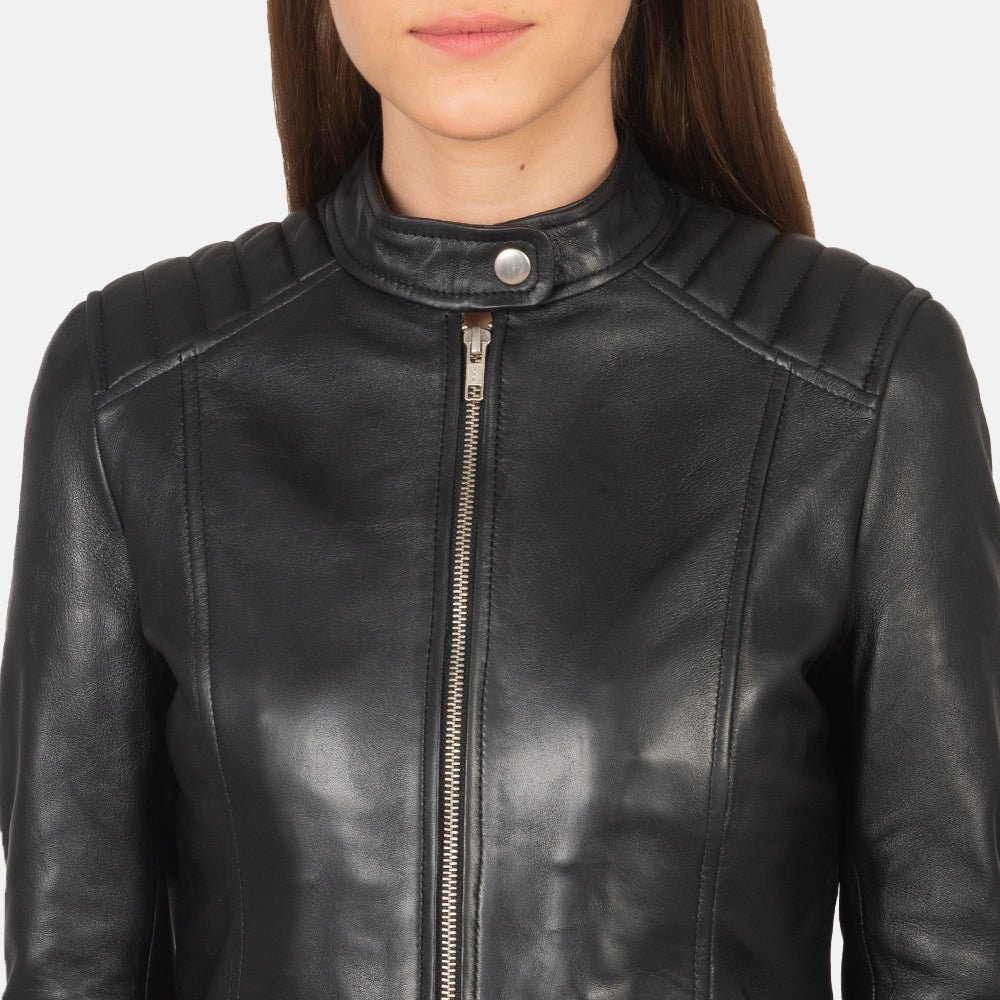 Kelsee Black Leather Biker Jacket - Image 6