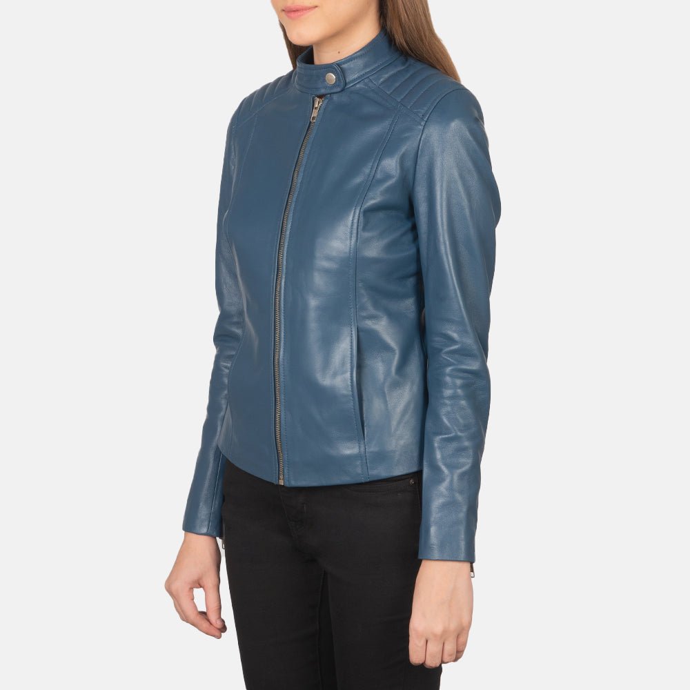 Kelsee Blue Leather Biker Jacket - Image 2